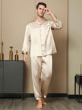 SilkSilky AU Pure Silk Long Sleeve Lapel Men's Pyjamas Tan 005