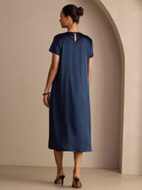 [Dark Blue] SilkSilky-AU Short Sleeve Crew Neck Dress 002