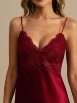 [Wine] SilkSilky-AU Sleeveless Deep V Neck Nightgown 004