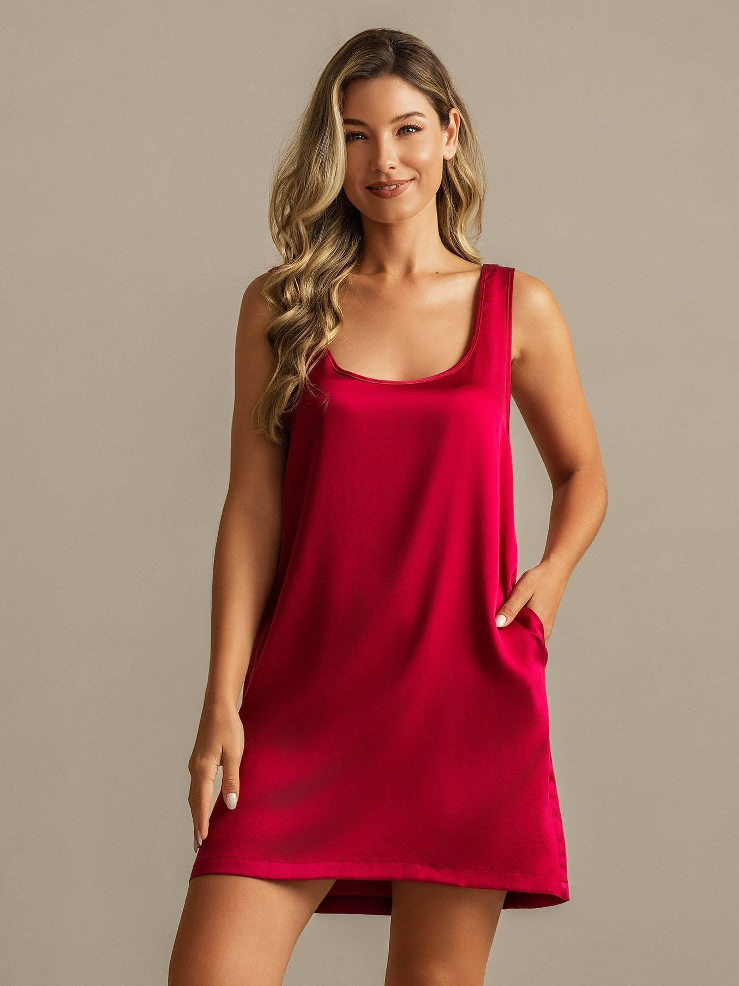 [Wine] SilkSilky-AU 19Momme Silk Nightgown 001,