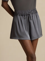 [Dark Gray] SilkSilky-AU 19Momme Stretch Silk Charmeuse Women's Shorts 005