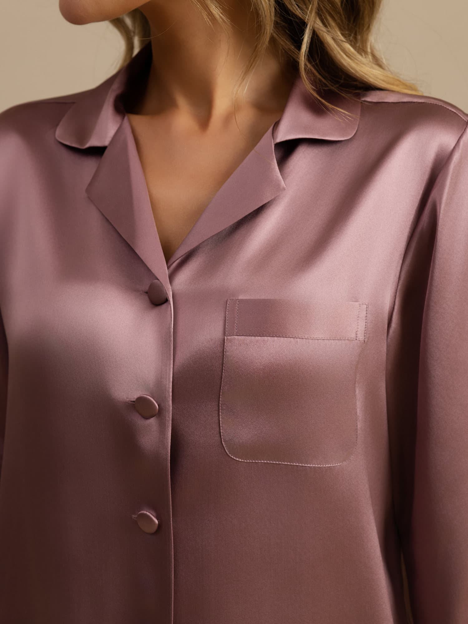 [Pale Mauve] SilkSilky-AU Long Sleeve Notch Collar Women's Pyjamas 005