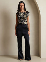 [Leopard] SilkSilky-AU 19Momme Silk Round Neck Women's T-Shirt 008