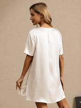 [White] SilkSilky-AU Half Sleeve V Neck Nightgown 002