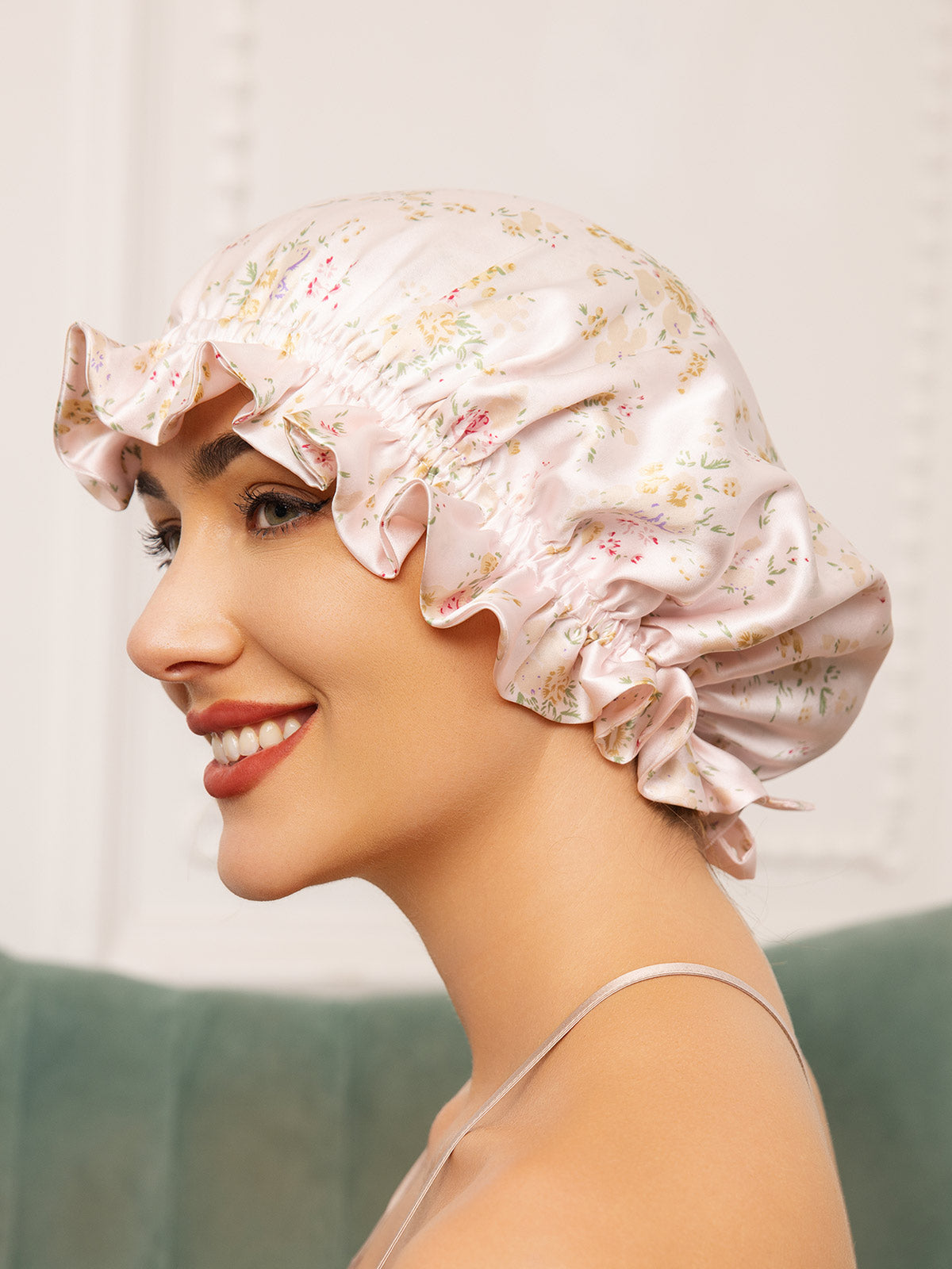 SilkSilky-AU Pure Silk Sleep Cap Floral 003