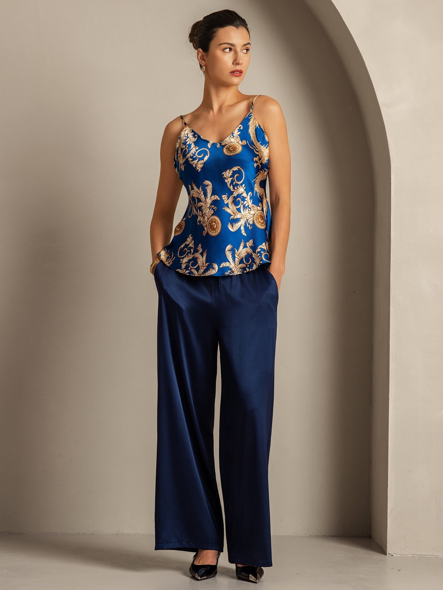 [Navy Dragon] SilkSilky-AU Pure Silk V Neck Camisole 008