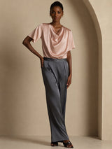 [Tuscany] SilkSilky-AU Short Sleeve Cowl Neck Women's Blouse 005