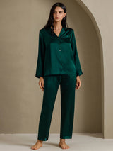 [Dark Green] SilkSilky-AU Long Sleeve Lapel Collar Women's Pyjamas 006