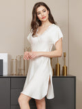 SilkSilky AU Pure Silk Short Sleeve Sweetheart Neck Nightgown White 006