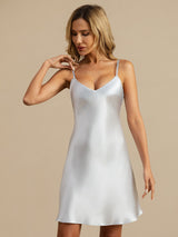 [Light Blue] SilkSilky-AU Pure Silk Spaghetti Strap V Neck Nightgown 006
