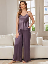 [Purple Gray] SilkSilky-AU Spaghetti Strap V Neck Camisole Set 001