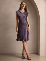 [Purple Gray] SilkSilky-AU Cap Sleeve V Neck Nightgown 006