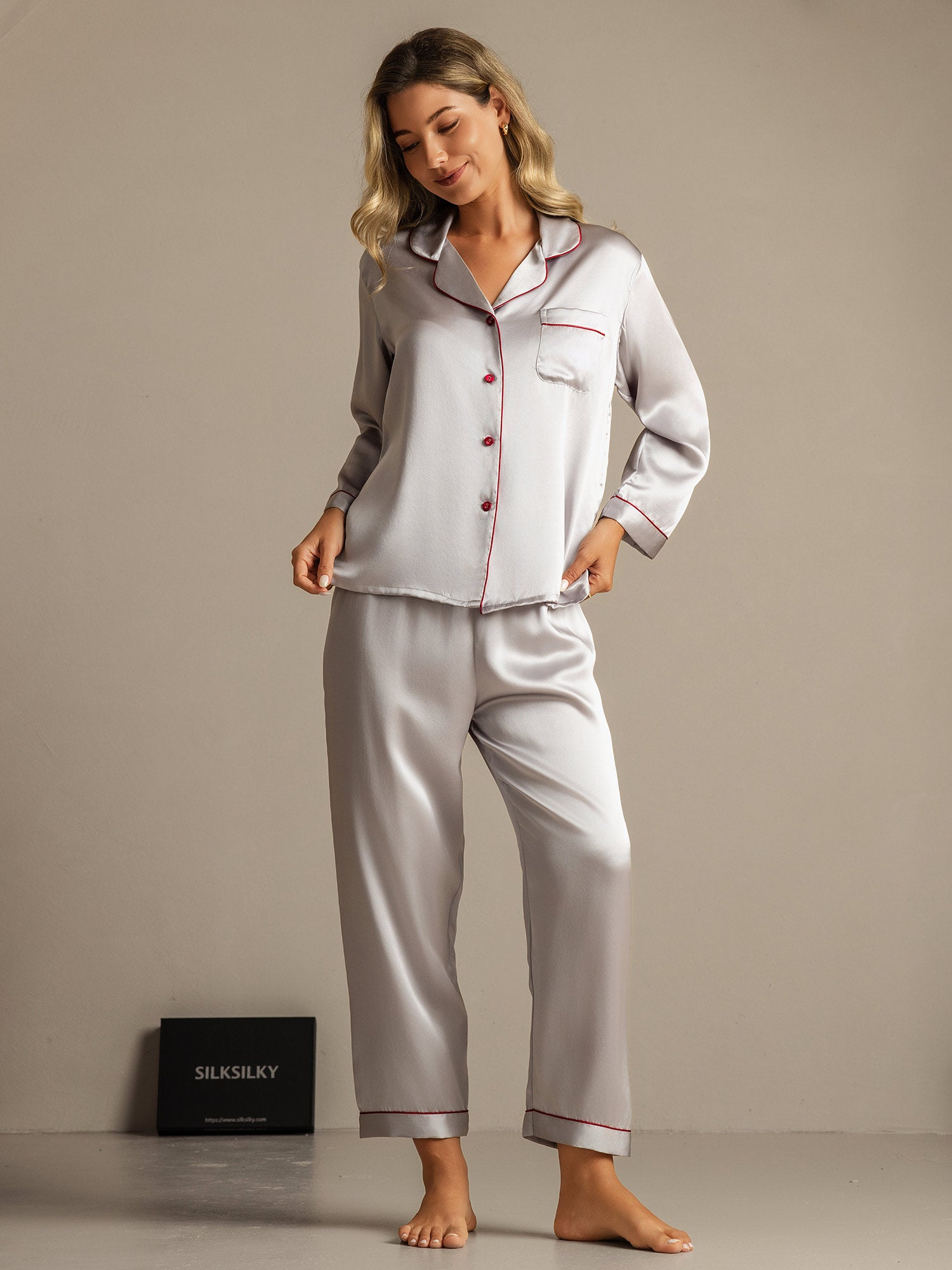 [Silver] SilkSilky-AU Pure Silk Womens Pajamas 006