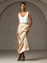 [White] SilkSilky-AU Sleeveless V Neck Camisole 007