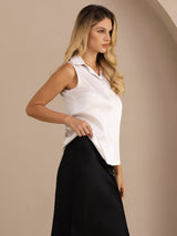 [Light Gray] SilkSilky-AU Sleeveless Lapel Collar Women's Shirt 003
