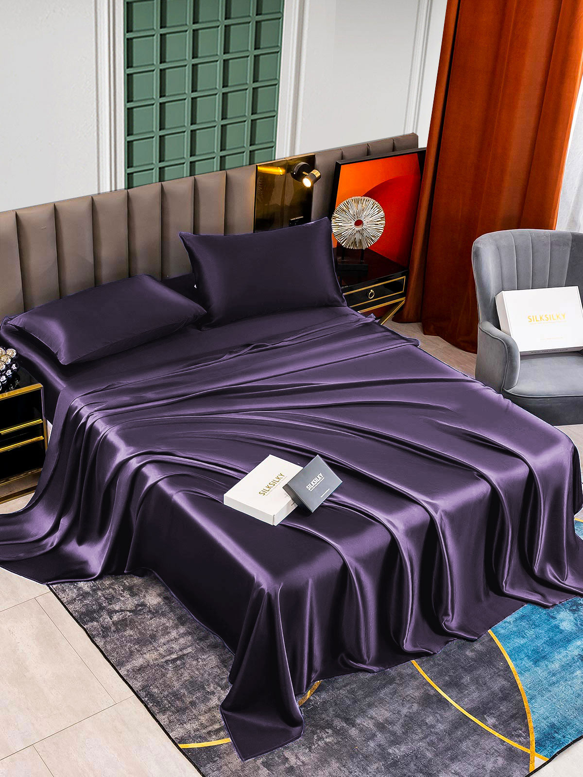 SilkSilky AU 25Momme Pure Silk Bedding Set DeepPurple 004