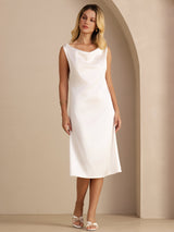 [White] SilkSilky-AU Sleeveless Cowl Neck Dress 004