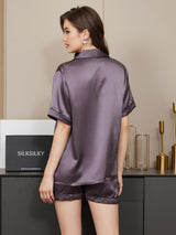[Purple Gray] SilkSilky-AU Short Sleeve Lapel Collar Women's Pyjamas 002