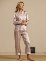 [Pink Heart Geo] SilkSilky-AU Short Sleeve Lapel Collar Women's Pyjamas 005
