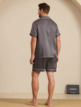 [Black Ginkgo] SilkSilky-AU Short Sleeve Notch Collar Men's Pyjamas 002