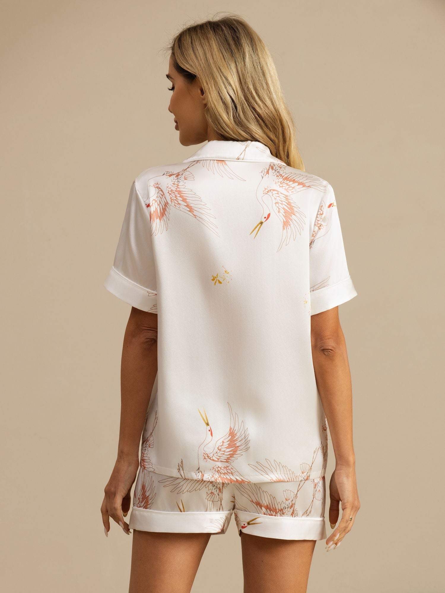 [White] SilkSilky-AU 19Momme Short Sleeve Notch Collar Women's Pyjamas 002