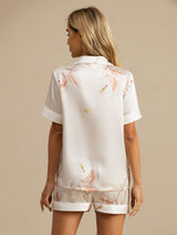 [White] SilkSilky-AU Short Sleeve Lapel Collar Women's Pyjamas 002