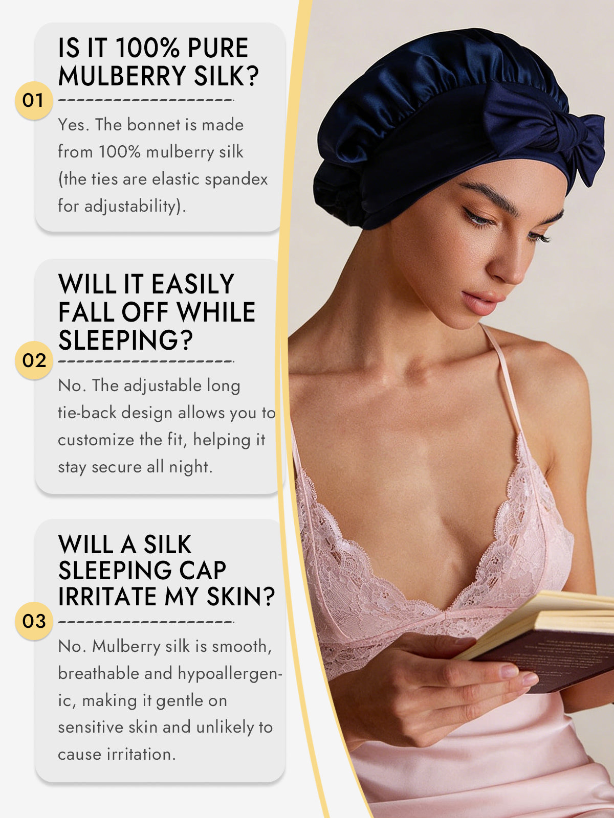 [Dark Blue] SilkSilky-AU Pure Silk Sleep Cap 006