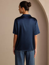 [Dark Blue] SilkSilky-AU Short Sleeve Notch Collar Women's Shirt 002