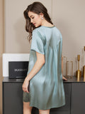 SilkSilky AU Pure Silk Short Sleeve Round Neck Nightgown LightBlue 002