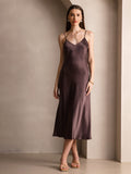 SilkSilky-AU Pure Silk Sleeveless Round Neck Dress Coffee 001