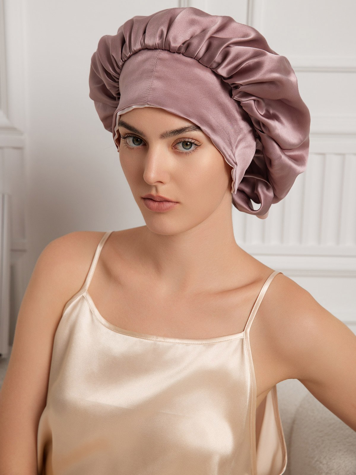 SilkSilky-AU Pure Silk Sleep Cap PaleMauve 003