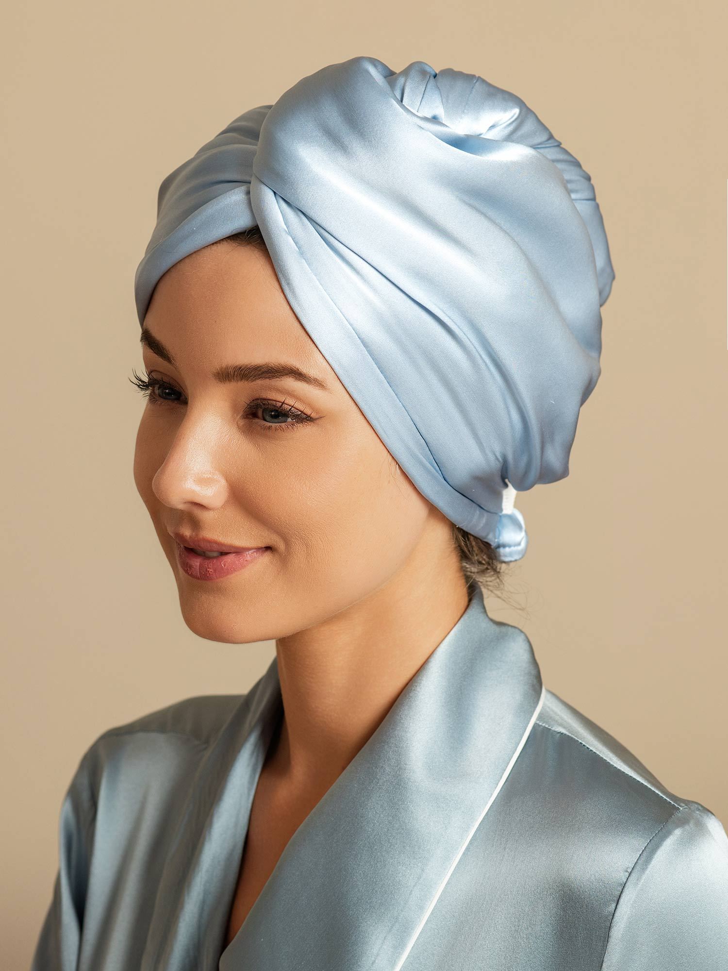 [Sky Blue] SilkSilky-AU Pure Silk Wrap Hair Towel Wrap 005,