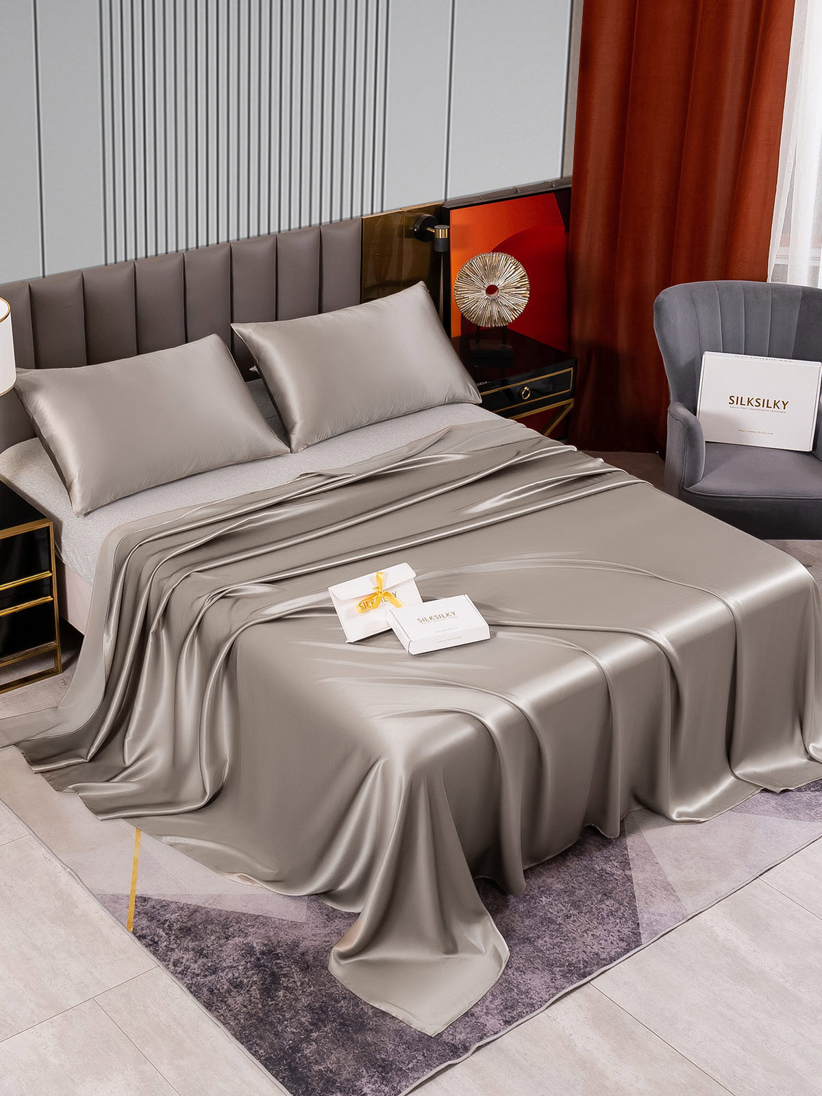 [Gray] SilkSilky-AU 22Momme Bedding Set 002