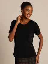 [Black] SilkSilky-AU 100% Silk Jersey Short Sleeve Round Neck Women's T-Shirt 004