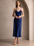 SilkSilky-AU Pure Silk Sleeveless Round Neck Dress DarkBlue 001