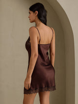 [Brown] SilkSilky-AU Sleeveless V Neck Nightgown 002