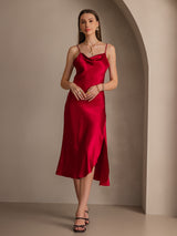 [Wine] SilkSilky-AU Spaghetti Strap Cowl Neck Dress 005