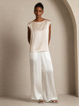 [Beige] SilkSilky-AU Cap Sleeve Round Neck Women's T-Shirt 004