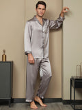 SilkSilky-AU Pure Silk Long Sleeve Lapel Men's Pyjamas Gray 005