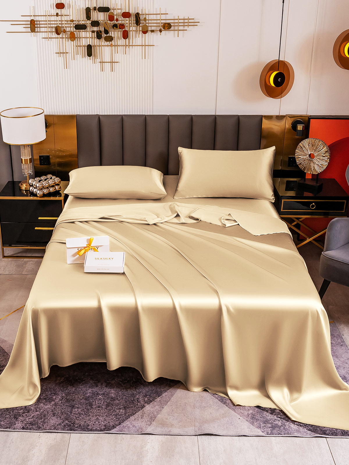 [Beige] SilkSilky-AU 19Momme Pure Silk Bedding Set 006