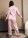 SilkSilky-AU 19Momme Pure Silk Long Sleeve Lapel Women's Pyjamas Pink 002