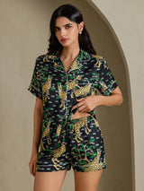 [Black Serval] SilkSilky-AU Short Sleeve Notch Collar Women's Pyjamas 004