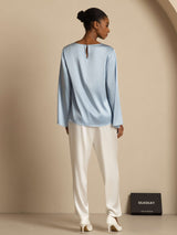 [Grayish Blue] SilkSilky-AU Long Sleeve Boat Neck Blouse 002