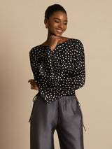 [Polka Dot] SilkSilky-AU 19Momme Silk Long Sleeve Round Neck Blouse 003