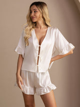 [White] SilkSilky-AU Short Sleeve V Neck Women's Pyjamas 001