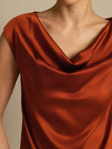[Caramel] SilkSilky-AU Cap Sleeve Cowl Neck Women's T-Shirt 003