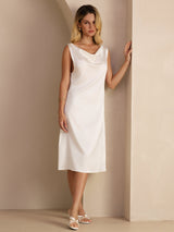 [White] SilkSilky-AU Sleeveless Cowl Neck Dress 005