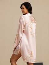 [Pink] SilkSilky-AU Long Sleeve Lapel Collar Nightshirt 002