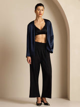 [Dark Blue] SilkSilky-AU 19Momme Stretch Silk Charmeuse Long Sleeve Women's Outerwear 008