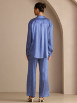 [Blue Pinstripe] SilkSilky-AU Long Sleeve Lapel Collar Women's Outfit Sets 002